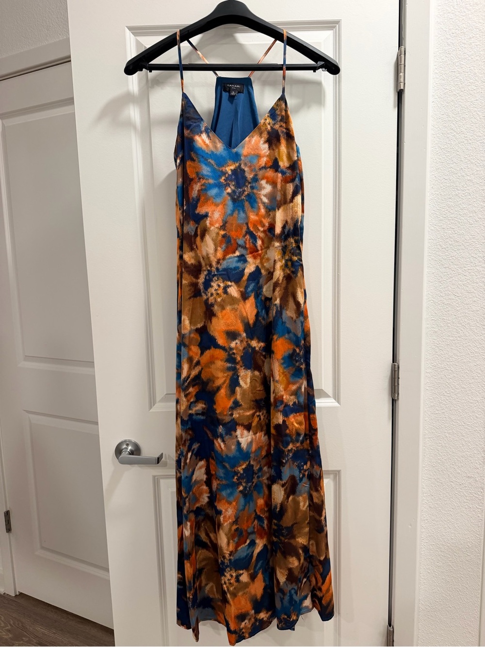 Tahari Blue & Orange Floral Maxi Slip Dress